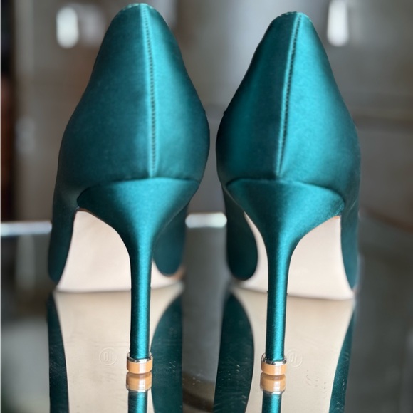 Elegant Teal Satin Heels with Embellished detail dressy formal heels - Picture 6 of 9